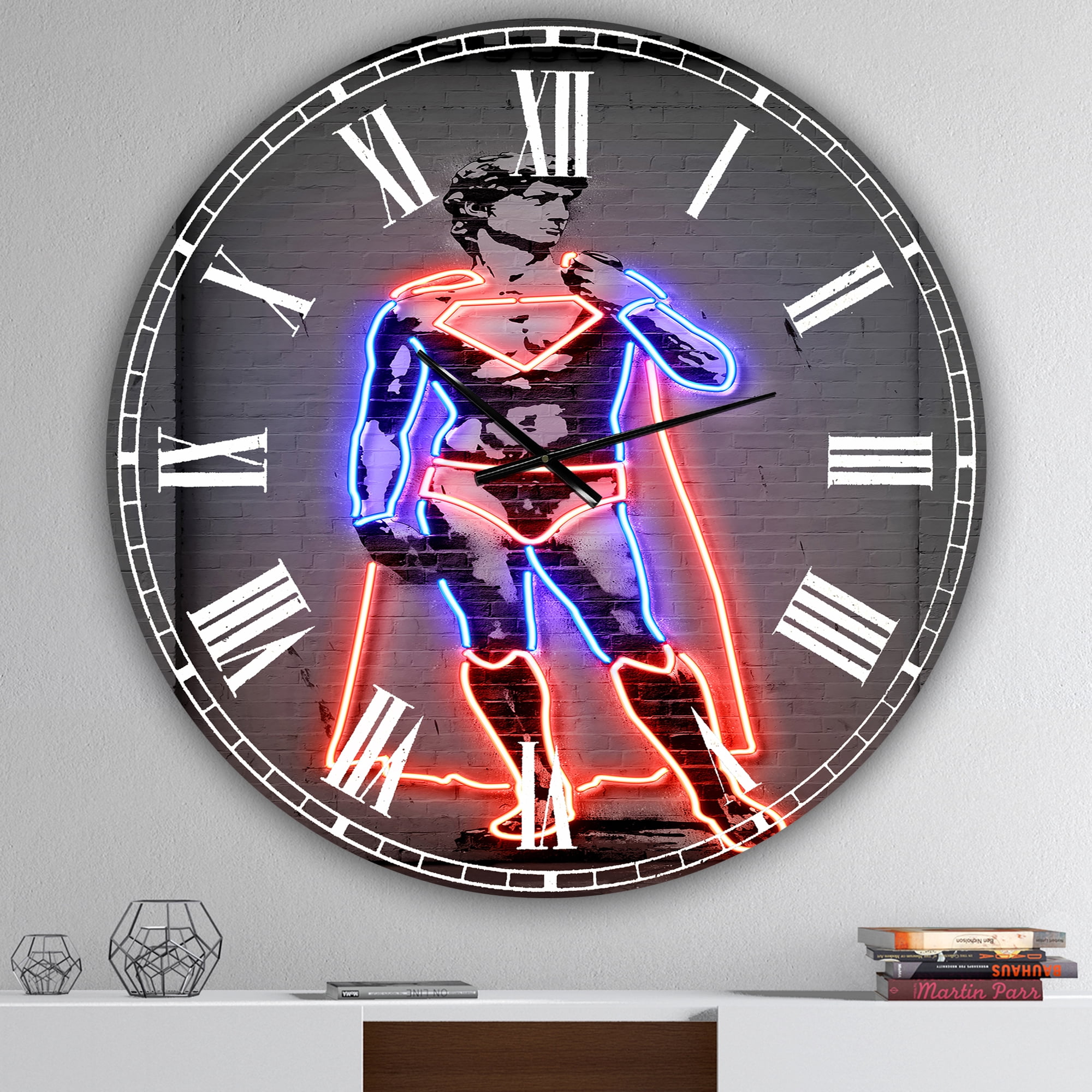Designart 'David Michelangelo Superman' Oversized Modern Wall Clock