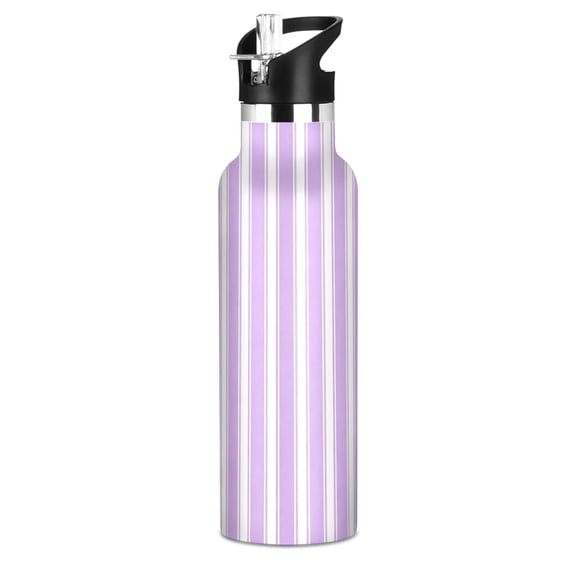 600ml Stainless Steel Water Bottle with Straw/Handle Bike Water Bottle, Lavender Stripes Printed