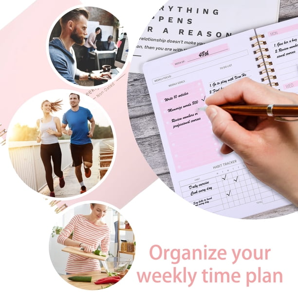 Methold Cuaderno de objetivos de planificación semanal duradero y exquisitamente elaborado para una planificación eficiente de la agenda cartulina Rosa