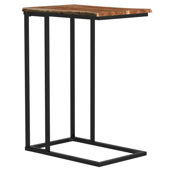 Rustic Industrial Solid Wood and Iron Accent Table Natural and Black