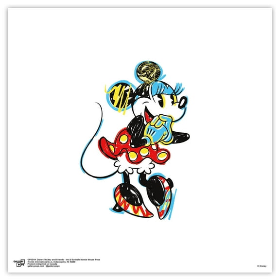 Gallery Pops Disney Mickey and Friends - Ink & Scribble Minnie Mouse Pose Wall Art, Unframed Version, 12" x 12"