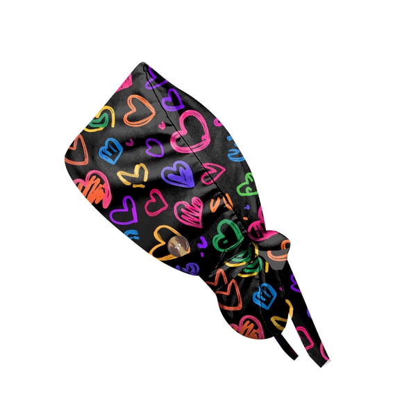 Fgvctg Heart Scrub Cap for Valentines Day One Size Adjustable Tie Back Fit Womens Long Hair Cute Working Head Cover with Glowing Love Pattern Purple Pink