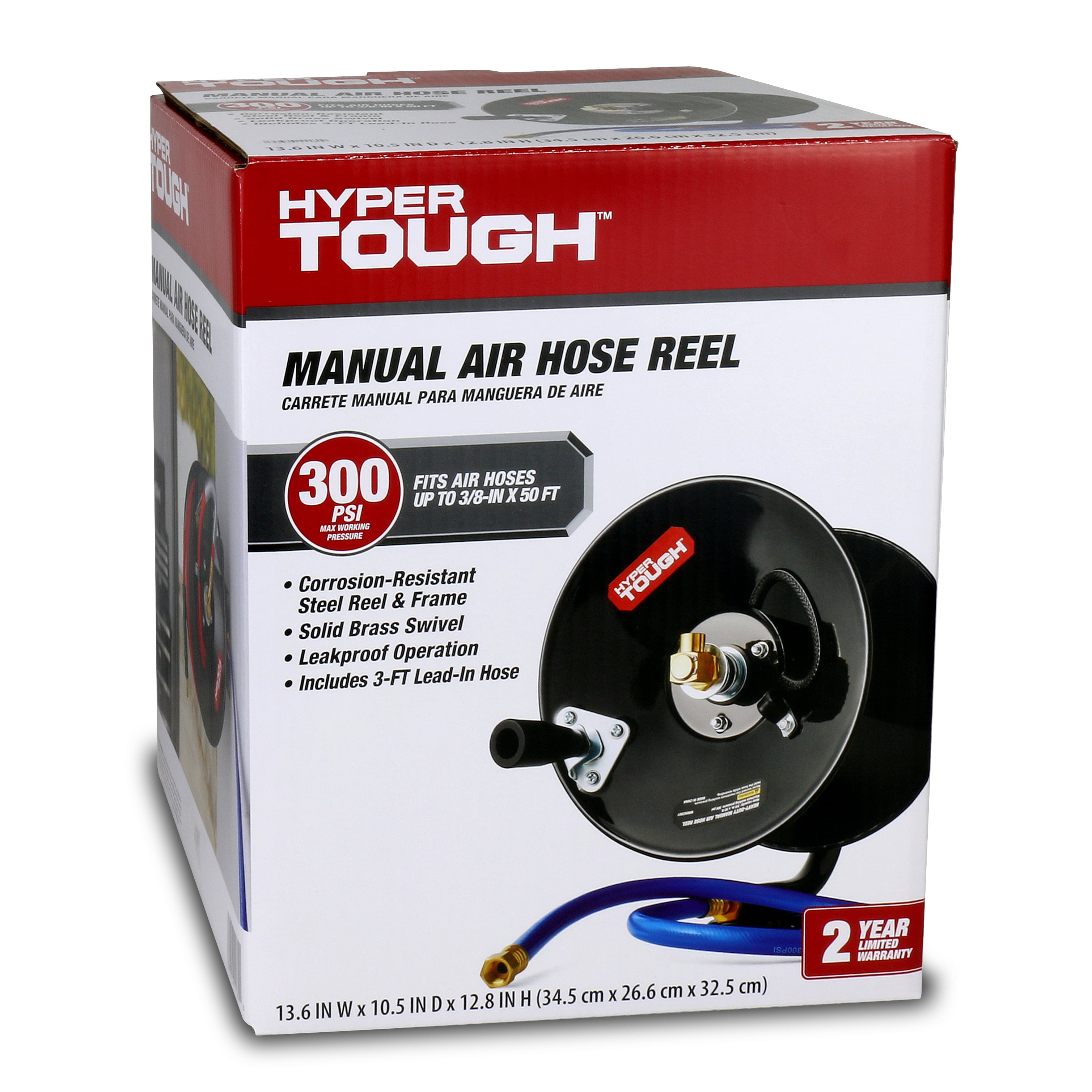 Hyper Tough Heavy-Duty Manual Air Hose Reel, 3ft Lead in Hose Included