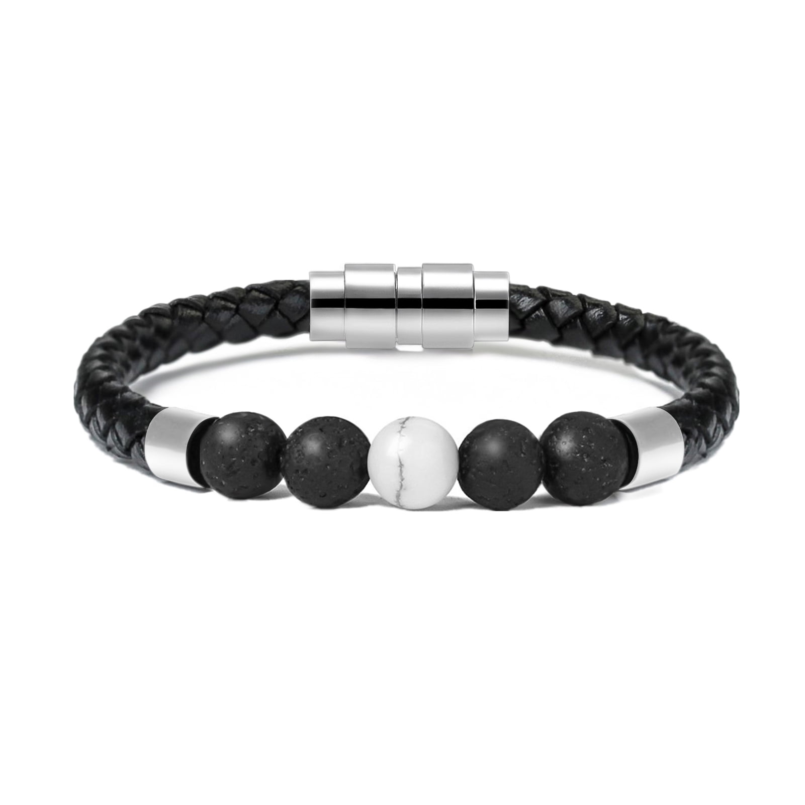 Lava Stone Beaded & Faux Leather Braided Bangle Memorial Jewelry Funeral Urns Bracelet for Cremation Ashes Keepsake