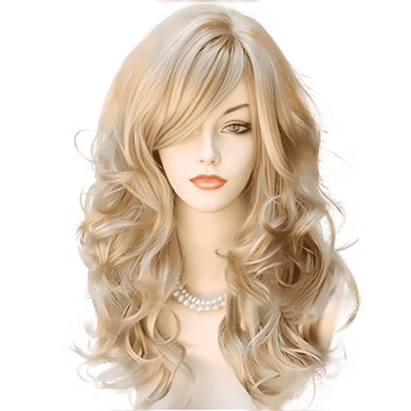 Morovan 22 Inch Blonde Brown Curly Wig with Bangs Heat Resistant Synthetic for Cosplay and various festivals
