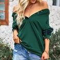 thumbnail image 3 of Hoodie Grid Long Sleeve V Neck Drawstring Button Pocket Casual Fashionable Tops for Women Green XL, 3 of 6