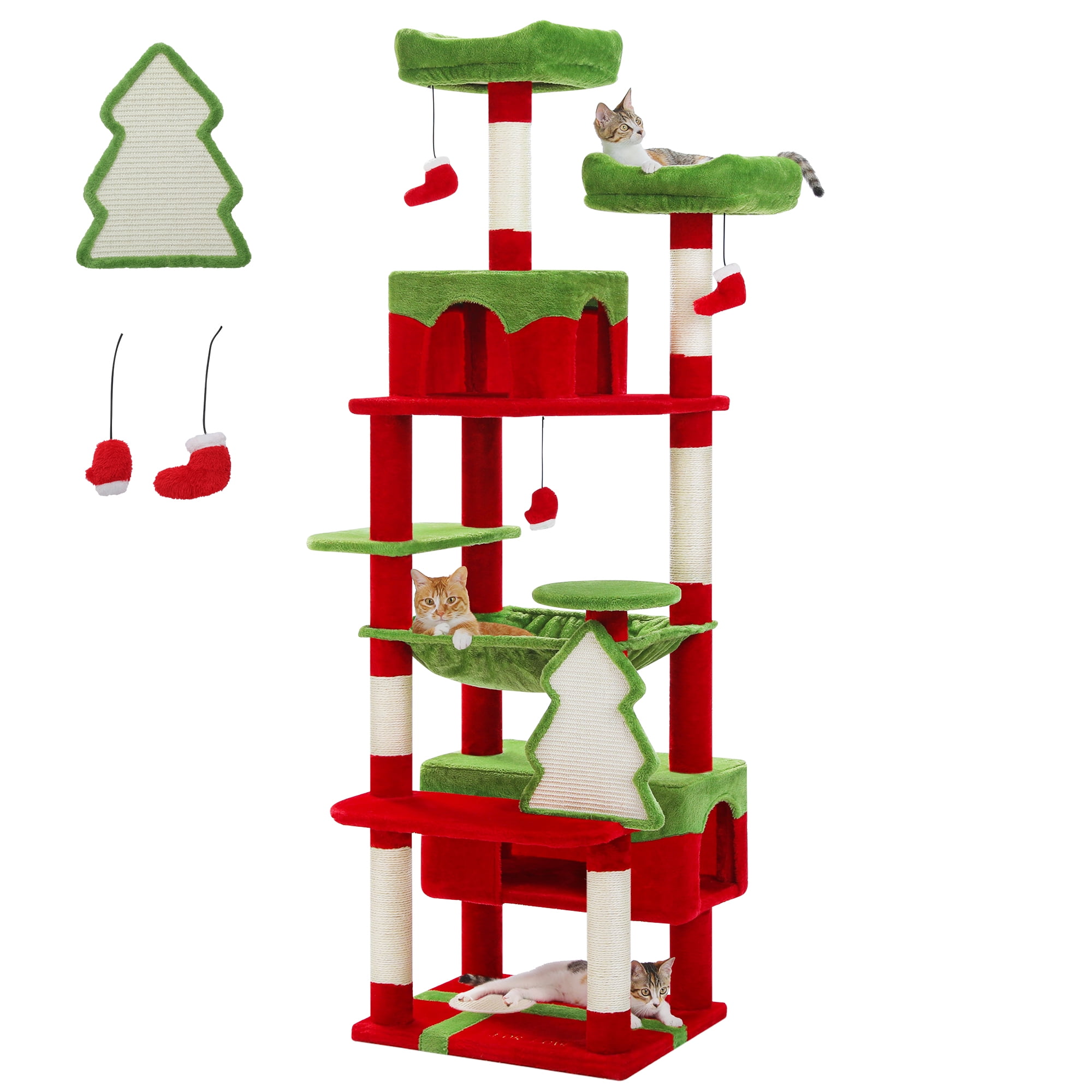 Pawz Road 73" Multi Level Cat tree, Christmas Present for Large Cats, Tall Cat Tower Condo with 7 Scratching Post, Christmas Decor