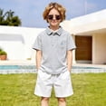 thumbnail image 2 of Kids Athletic Polo Shirt Fashion Stripe Graphic Printed Pullover Toddler Kids Shirts Chest Pocket Summer Holiday Tops Z03 Grey 18 -24 Months, 2 of 8