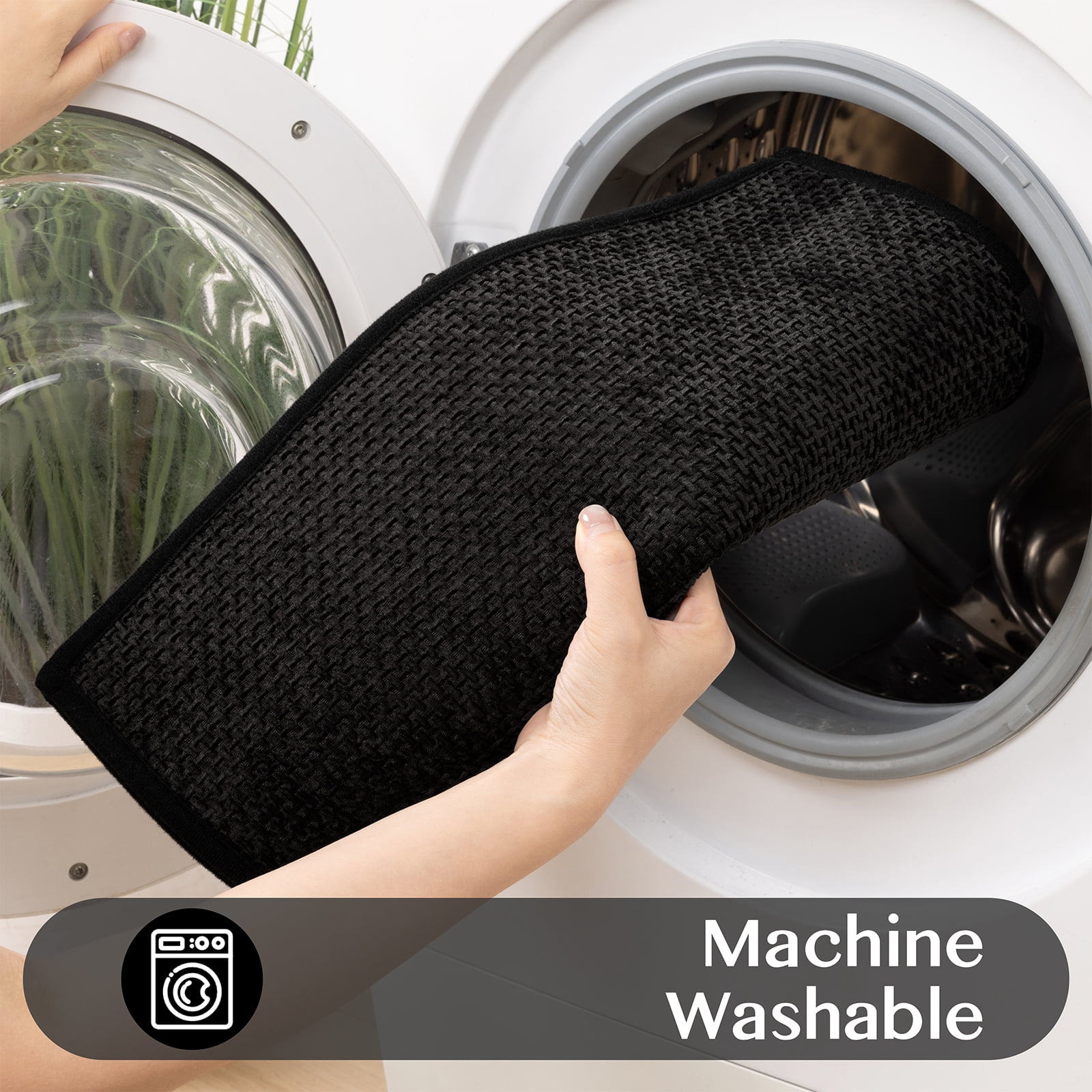 Ileading 3pcs Bathroom Rugs Set with U-Shaped Mat, Non Slip, Soft, Absorbent Bath Mats for Tub, Shower, Toilet 18"x26"+18"x48"+U Shape 20"x24" Black