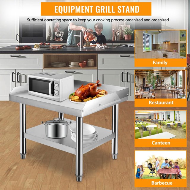 BeesClover Commercial Stainless Steel Equipment Stand - 24"x24"x24" with 1000Lb Top Shelf & Adjustable Legs - 2" Spill Containment for Restaurant Kitchens, Hotels