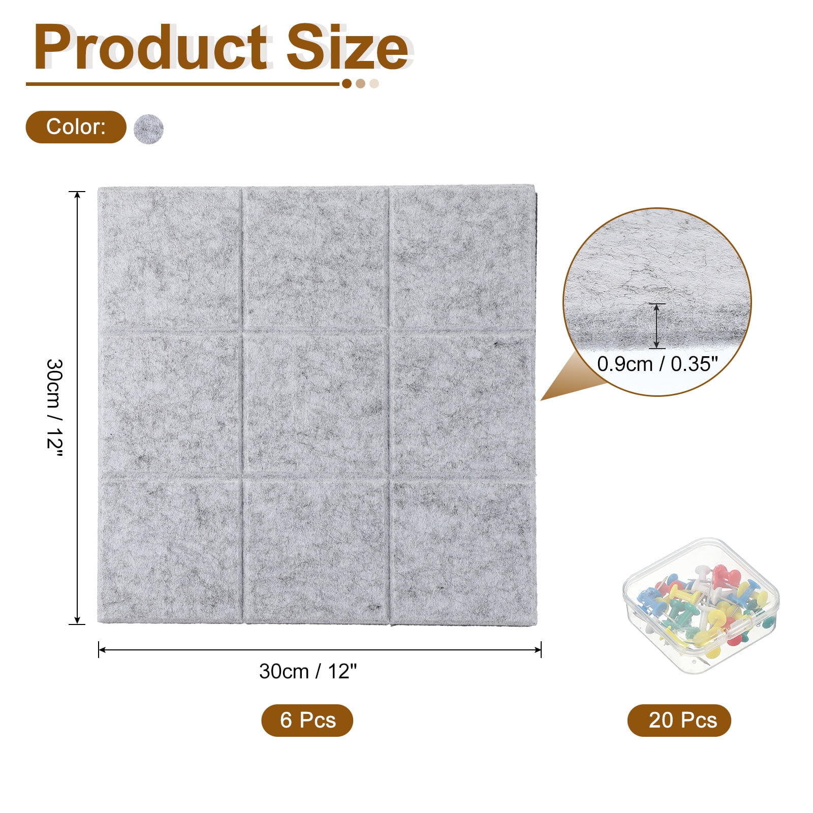 Uxcell 12" x 12" Felt Wall Tile, 6 Pack Felt Wall Tiles Bulletin Board with 20 Safe Removable Adhesive Tabs Cork Boards for Walls Home Office Photos, Silver Gray
