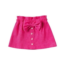Mikilon Girls' Spring and Summer Corduroy Skirts Size 1-6 Years Solid Color Bow Tied Short Skirt