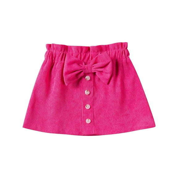 Toddler Baby Girl Corduroy Button Skirt Casual Mini Skirts with Bowknot Basic Plain Cute Half Dress for 1-7 Years