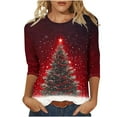 thumbnail image 3 of VKOYWKM Womens Tops Christmas 3/4 Sleeve T-Shirt Fall Christmas Tree Graphic Tees Merry Xmas Crew Neck Holiday Top Christmas Shirts, 3 of 6