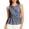 thumbnail image 4 of ZVNAΖH Women's Gingham Check Sleeveless Peplum Top, Crew Neck Bow Front Casual Blouse, S-2XL, 4 of 8