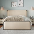 thumbnail image 2 of King Size Metal Bed with Under Bed Storage, Heavy-Duty Bed Frame with Curved Upholstered Headboard & Footboard, Modern Platform Bed for Small Space, Easy to Assemble, Beige, 2 of 8