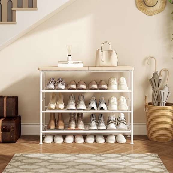 Seamika Shoe Rack Organizer 4 Tier for Closet Entryway Free Standing Metal Storage Shoe Shelf