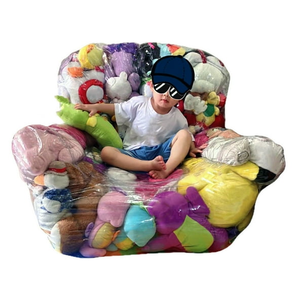 Shoreew Stuffed Animal Storage Bean Bag Chair Cover Waterproof Clear PVC Extra Large Kids Plush Toy Storage Sofa Nursery Bedroom Dolls Organizing Sofa