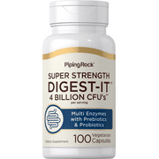 Digest-IT Multi Enzymes Super Strength with Probiotics | 100 Quick Release Capsules | Non-GMO, Gluten Free | By Piping Rock