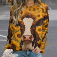 thumbnail image 2 of Farm Cows Women's Floral Printed Sweatshirt Long Sleeve Crewneck Casual Loose Vintage Graphic Pullover Tops, 2 of 7