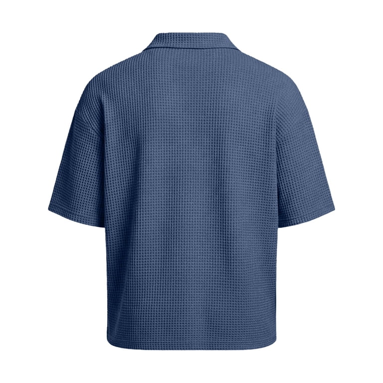 トップス  WAFFLE SHORT SLEEVE POLO XIAONU Men's Solid Waffle Polo Shirt Half Zip Short Sleeve