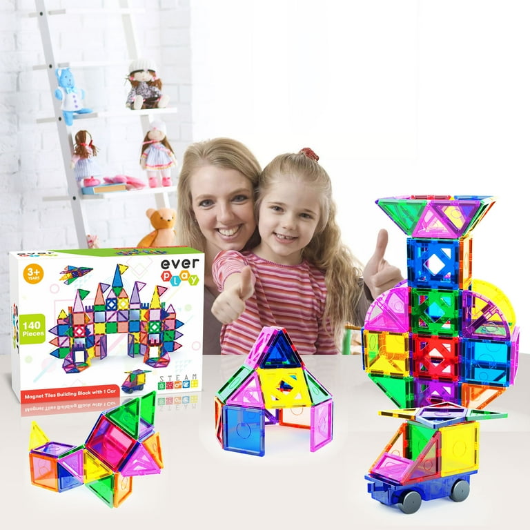 Free Shipping Everplay 140 PC Magnetic Tiles Magnetic Building Blocks for Kids Magnet for Kids 3 Walmart