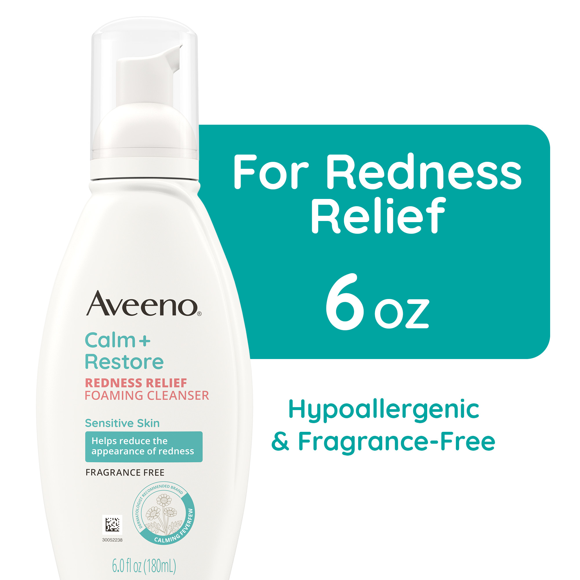 Aveeno Calm + Restore Redness Relief Face Wash, Foaming Facial Cleanser, 6 oz