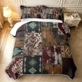 thumbnail image 2 of Manfei Aztec Geometric Rhombus Quilt King,Vintage Grid King Coverlet Set,Red Brown Beige,3 Pieces,1 Bedspread and 2 Pillowcases, 2 of 7