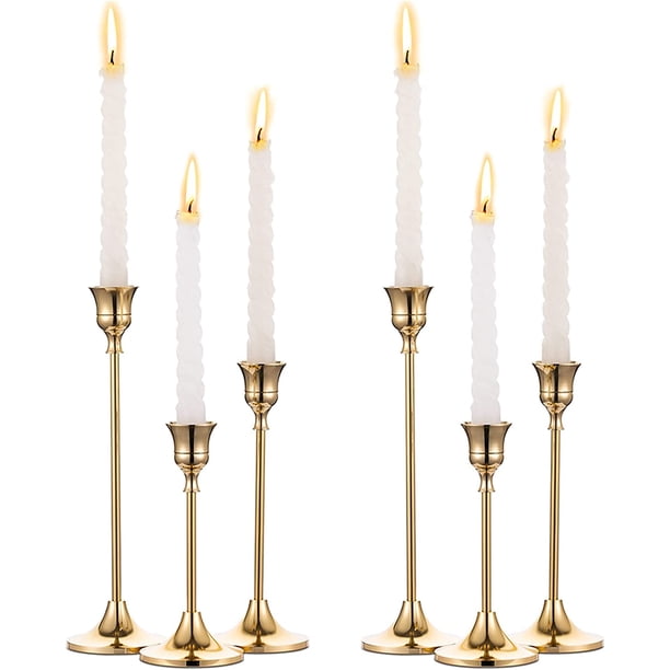 2 juegos (6 piezas) de candelabros de latón dorado, diseño clásico y moderno, decorativos para mesa, repisa, bodas y regalo de inauguración de la casa