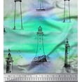thumbnail image 1 of Soimoi Crepe Silk Fabric Lighthouse Nautical Print Fabric by The Yard 42 Inch Wide, 1 of 1