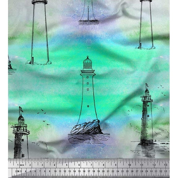 Soimoi Cotton Duck Fabric Lighthouse Nautical Print Fabric by The Yard 42 Inch Wide