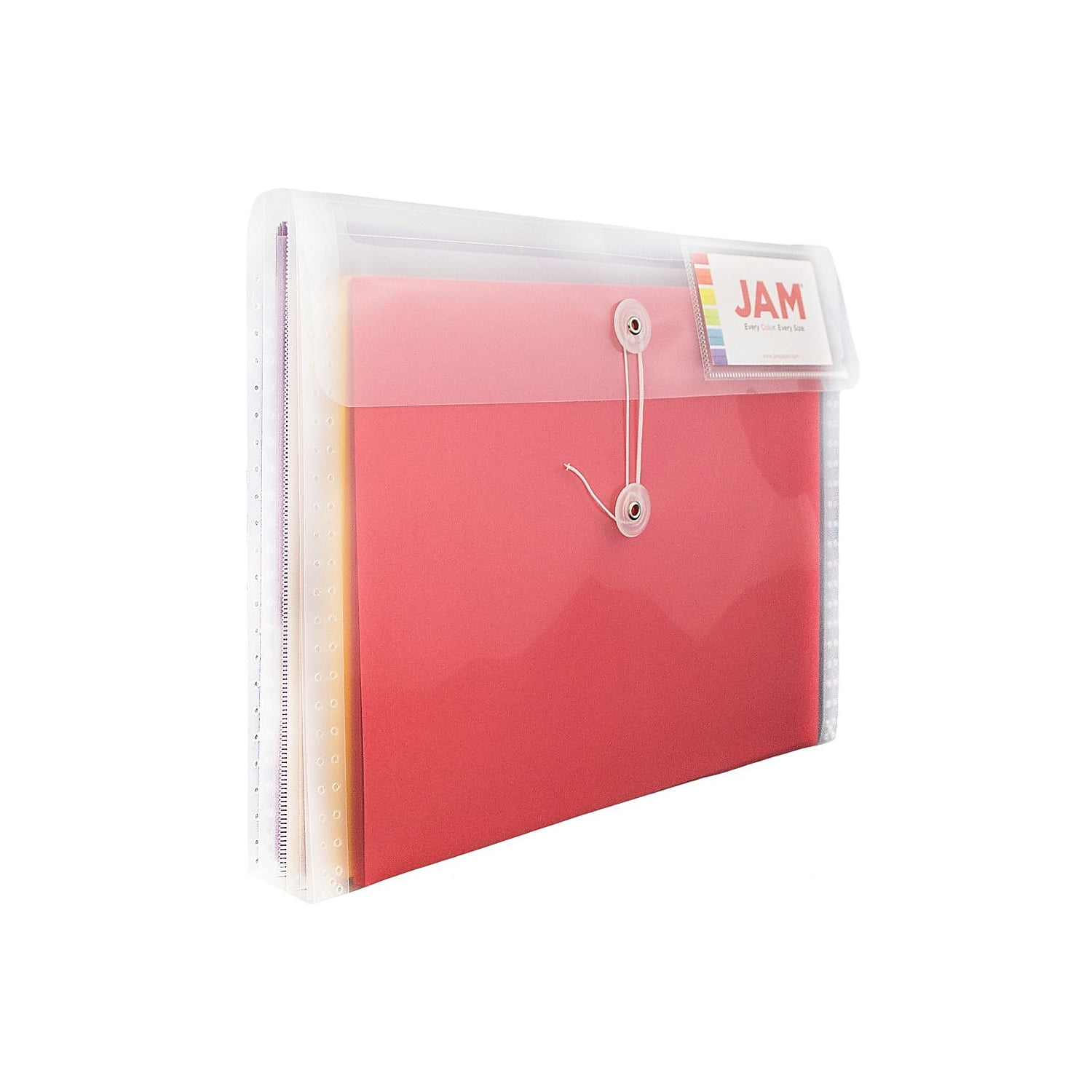 JAM Paper Plastic Envelopes, 12.8x10.5x1.5, 12/Pack, Clear with 2 Dividers, Button String, Letter Booklet