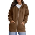 thumbnail image 2 of Garbnen Hoodie Zip Up Women Long Sleeve Fleece Jacket for Women Comfy Fashion Fall Winter Warm Over Sized Sweatshirt for Women with Pockets Brown S, 2 of 5