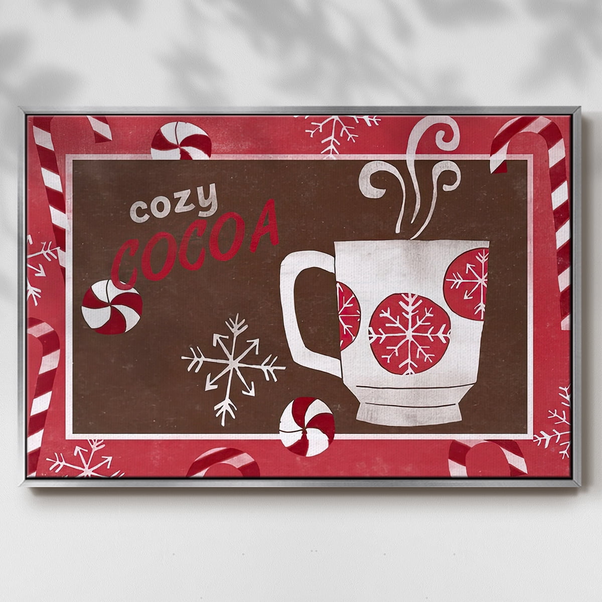 Cozy Cocoa Christmas Collection A - Framed Gallery Wrapped Holiday Canvas - 17 x 25 - Silver Frame