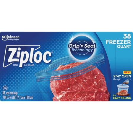 Ziploc Freezer Bags with New Grip 'n Seal Technology, Quart, 38 Count, Pack of 3 114 Total Bags