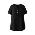 thumbnail image 3 of Linen Womens V-Neck Short Sleeve Tops Half Placket Button Solid Color Shirts 2026 Casual Daily Party Spring Summer Clothes, 3 of 6