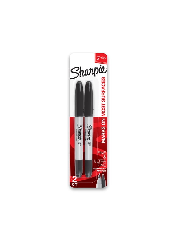 Sharpie Twin Tip Permanent Markers, Fine and Ultra Fine, Black, 2 Count