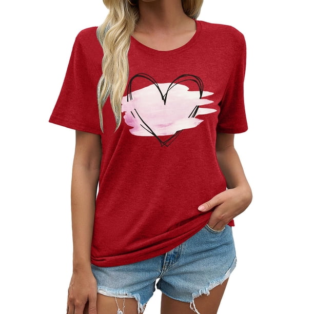 Blusa informal de mujer con estampado, cuello redondo y manga corta: poliéster suave, corte ajustado, versátil para uso diario/festivo, tallas S-XXL.