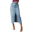 thumbnail image 4 of RUTAYY Women Slit Denim Skirt Solid Color Flowy Swing Pleated Beach Skirts, 4 of 8
