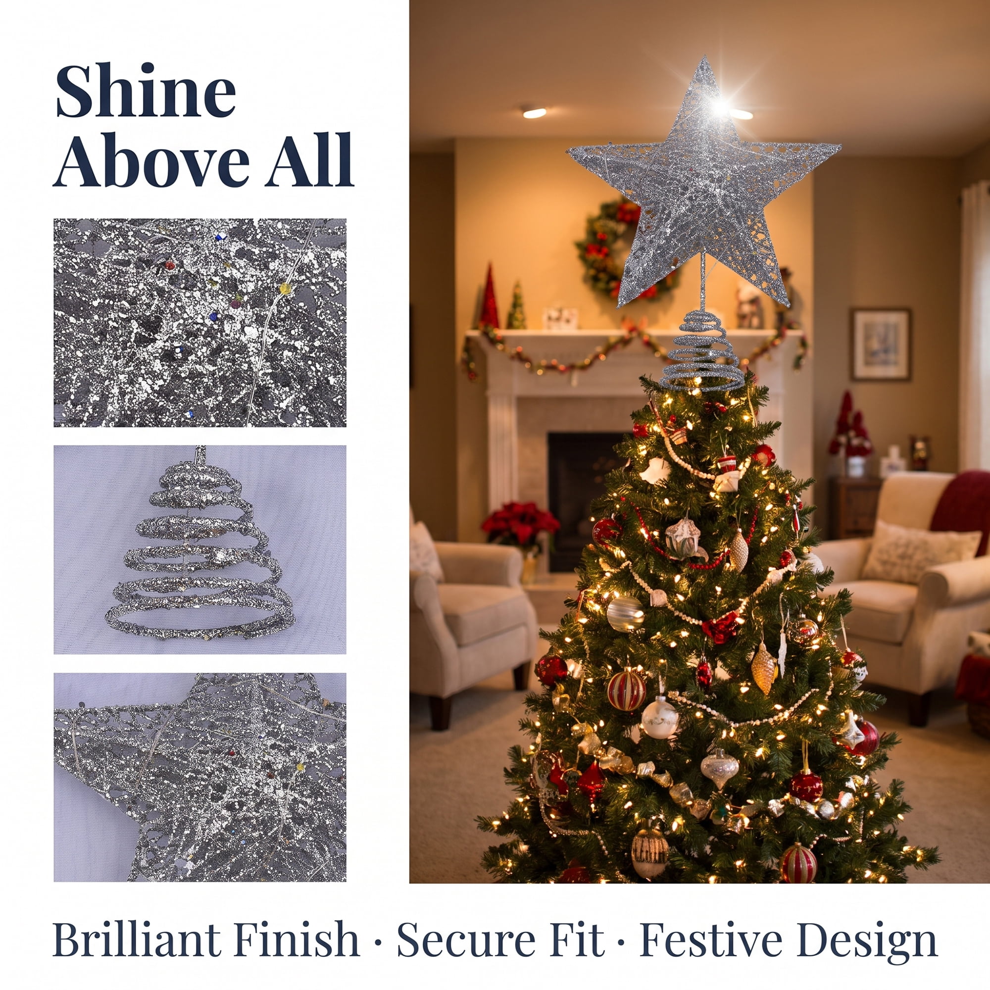 Unique Bargains Shimmering Astral Crest Luxury Spring Tree Toppers Accent Silver 7.9"