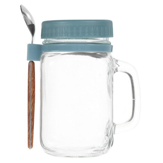 1 Set Overnight Oats Container Glass Breakfast Cup with Spoon Portable Glass Oatmeal Container