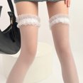 thumbnail image 4 of Dots Print Over Knee Socks Elastic Nylon Hosiery Romantics Ruffle Lace Trim Accent Sheer Thigh High Stockings For Women, 4 of 8