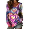 thumbnail image 2 of Xuyuer Cute Heart Graphics T-Shirt Women Valentines Shirt Colorful Dye Love Printed V-Neck Short Sleeves Retro Tee Top, 2 of 3
