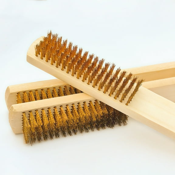 12 brass brushes, 18 x 8 rows, soft brass bristles, steel wire powder brush, long handle, rust removal powder brush, used for cleaning rust, paint, slag