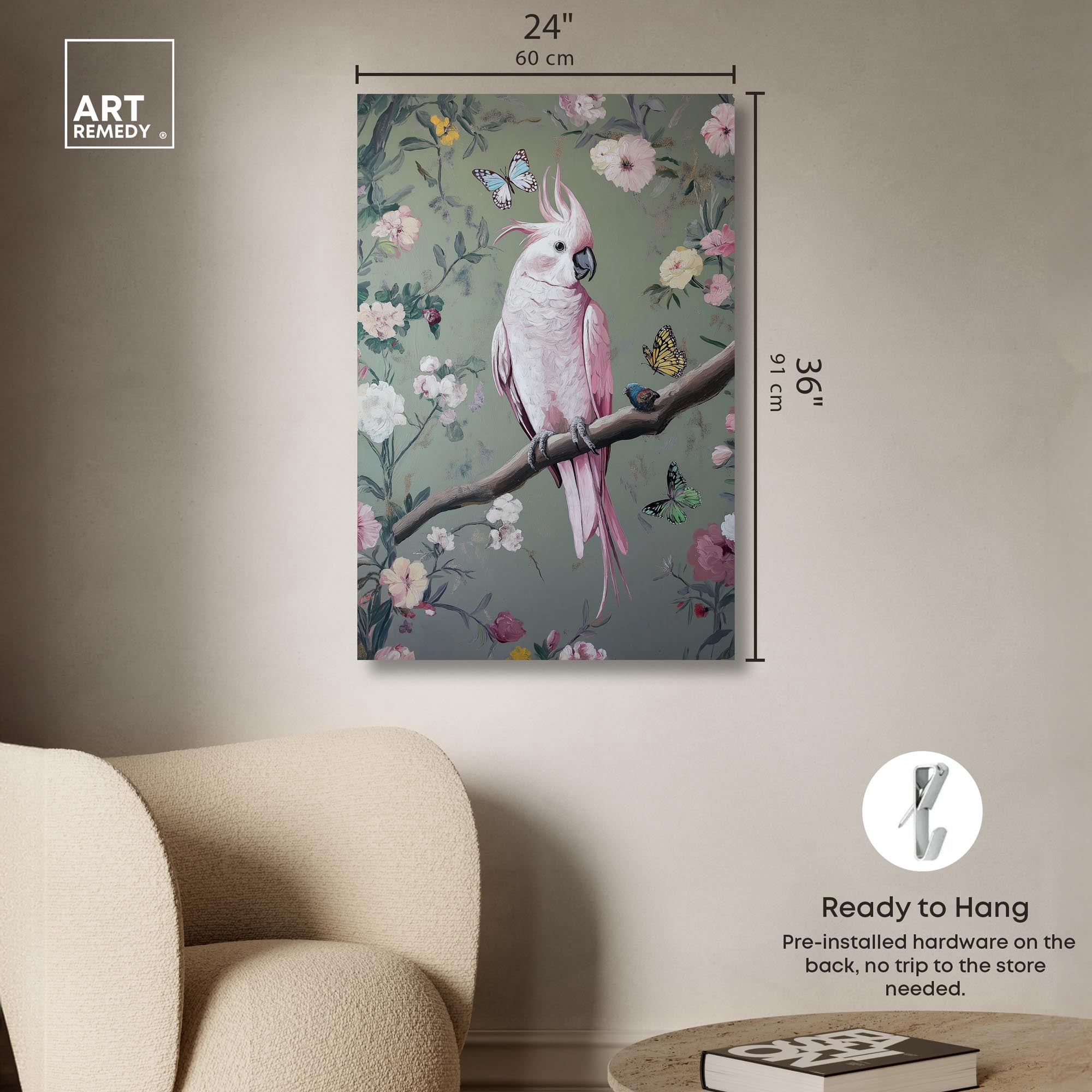 Rose Plume II Canvas Bird Maximalist by Art Remedy, Gallery Wrapped, 24" x 36"