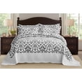 thumbnail image 3 of Chezmoi Collection Oversized Bedspread 138x122, Jacquard Matelasse Floral Damask Design, 5-Piece Lightweight Reversible Microfiber Coverlet Set Textured Dot Border, Alaskan King, Dark Gray/White, 3 of 9