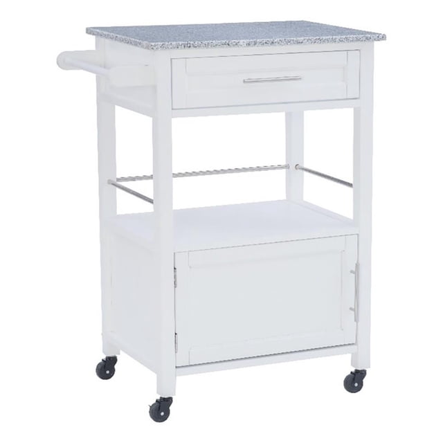 Riverbay Furniture Transitional Wood/Granite Top Kitchen Cart in Bright White