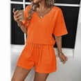 thumbnail image 2 of ZyeKqe 2 Piece Sets for Women Sweatsuit Casual Short Sleeve V Neck Tshirts Drawstring Shorts Lounge Sets, 2 of 6