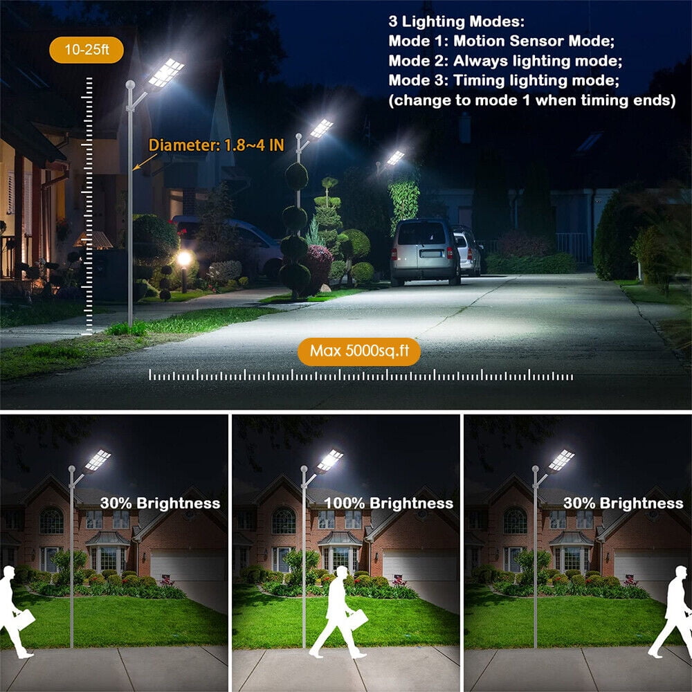 Litom 4000W/5000W Commercial Solar Street Light 99000000000LM Motion Sensor Lamp Dusk to Dawn Flood Lights PIR+Pole+Remote