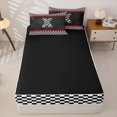 thumbnail image 4 of Homewish Racing Flag Zipper Full Size Comforter Sets with Fitted Sheet and 2 Pillowcases for Kids Boys, Monogrammed X Zipper Bedding Set,4pcs, Black Reversible, 4 of 6